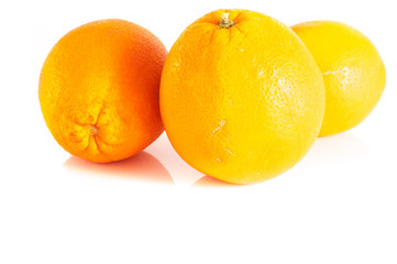 three ripe oranges isolated on white background