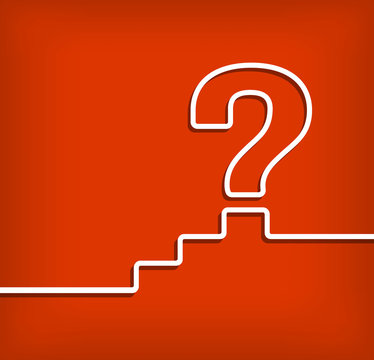 Climbing stairs leads to question mark vector with red background illustration
