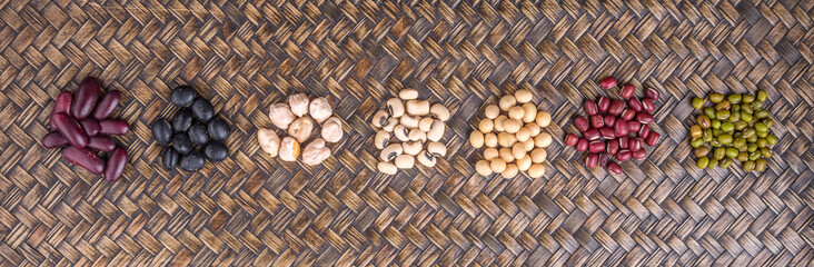 Beans variety on wicker tray