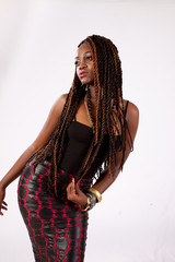 Pretty black woman looking thoughtful