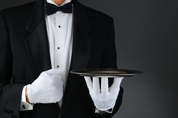Waiter With Silver Tray - obrazy, fototapety, plakaty