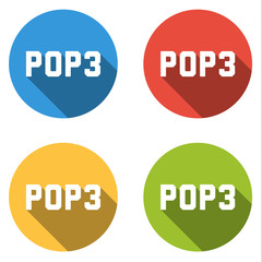 Collection of 4 isolated flat buttons for POP3 (Post Office Prot