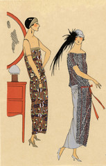 Fashion illustration from a French fashion magazine during the 1920s.
