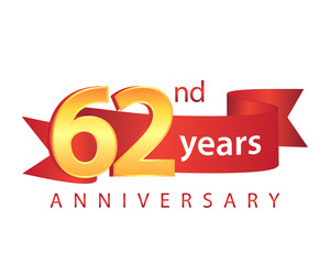 Fototapeta na wymiar 62 Ribbon Anniversary Logo