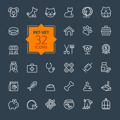 Thin lines web icon set - pet, vet, pet shop, types of pets