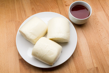 Mantou Chinese steamed bun and tea