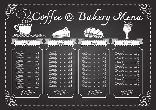 Coffee and bakery menu on chalkboard design template