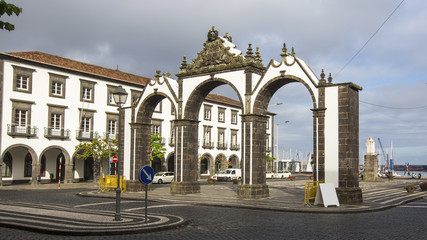 Fototapeta premium View of the city gates in Ponta Delgada, Azores, Portugal.