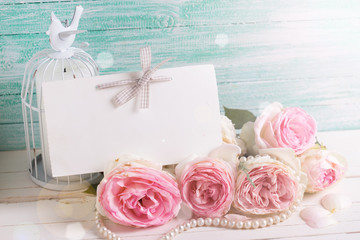 Splendid roses and tag for text