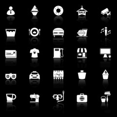 Franchisee business icons with reflect on black background
