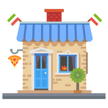 Shop building. Cafe, food delivery and pizza