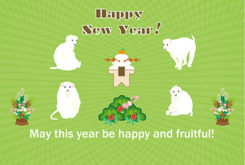 白い猿のイラスト年賀状テンプレート