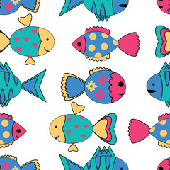Seamless pattern with colorful fish