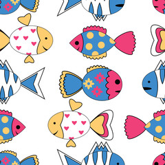 Seamless pattern with colorful fish