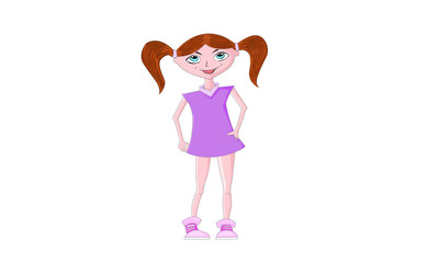cartoon girl in purple dress on white background