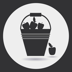 Garden bucket with a crop of apples. Silhouette. Gardening. It's time to harvest.