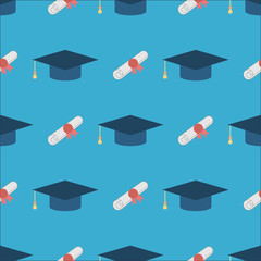 Graduation Cap and Diploma Seamless Pattern Background