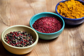 Different appetizing relishes in jam dishes