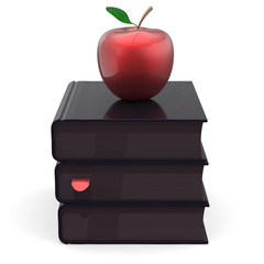 Books textbook stack total black and red apple school icon
