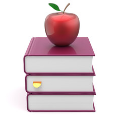 Books textbook stack blank purple and red apple