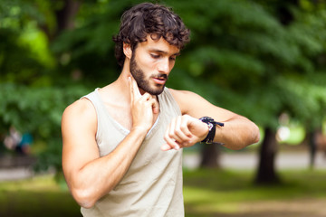 Portrait of a guy doing fitness outdoors