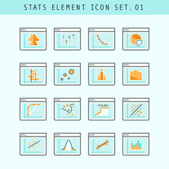 Line Flat Icons Statistic Elements Set 