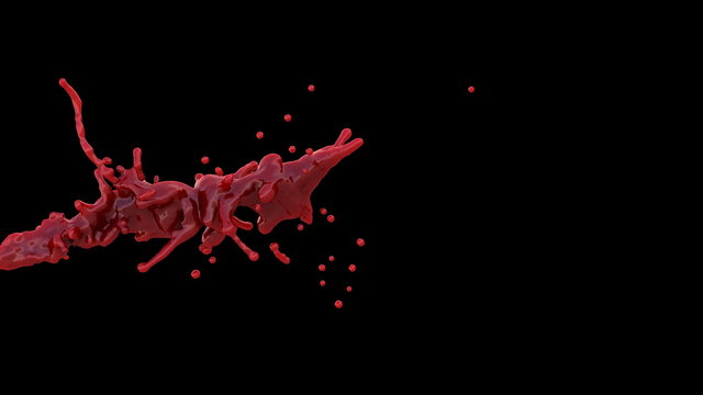 4k blood splash, red paint splash in slow motion isolated on black with alpha (ultra high definition, uhd, hd, 1920x1080, 3840x2160, full hd 4k)