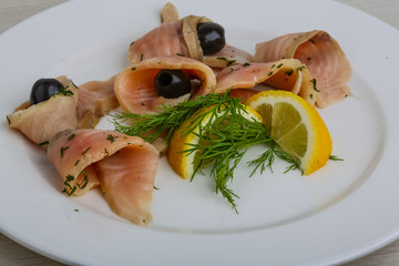 Salted salmon with olive
