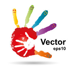 Vector conceptual mother and child hand prints painted isolated