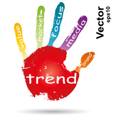 Conceptual children painted hand print word cloud