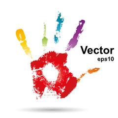 Vector conceptual child handprint with painted isolated on background