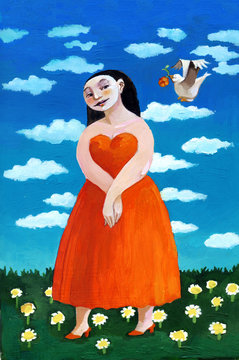 girl with a simple heart in a garden