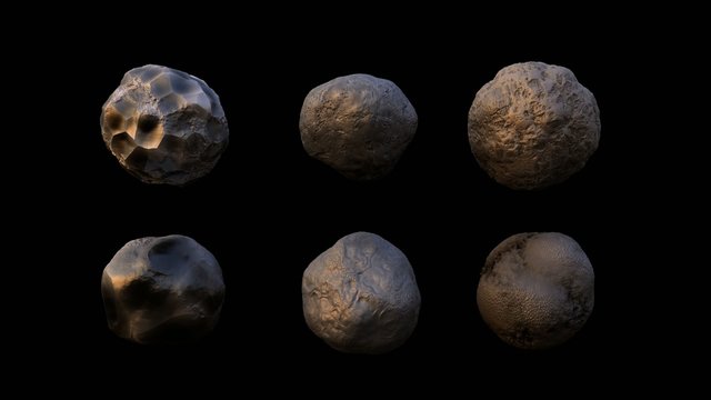 4k high detailed rotating asteroid or meteor texture, isolated on black background, with alpha, ready for compositing (uhd 3840x2160, ultra high definition, 1920x1080, 1080p) looped, seamless loop