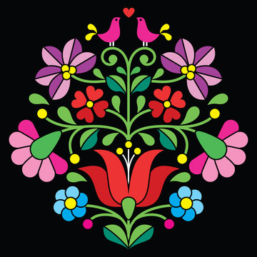 Kalocsai embroidery - Hungarian floral folk pattern on black
 
