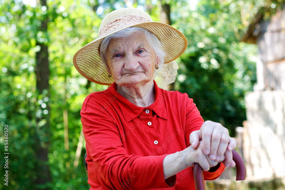 Poster happy elderly woman