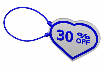 Heart tag with sign discount 30 % off