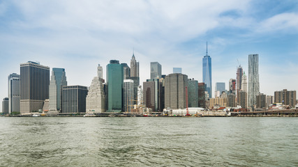 New York City panorama with Manhattan Skyline over Hudson River.