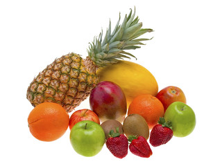 Obst - Ananas, Melone, Orange, Äpfel, Kiwis, Erdbeeren