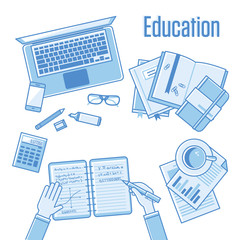 Flat linear design vector illustration concepts of education and