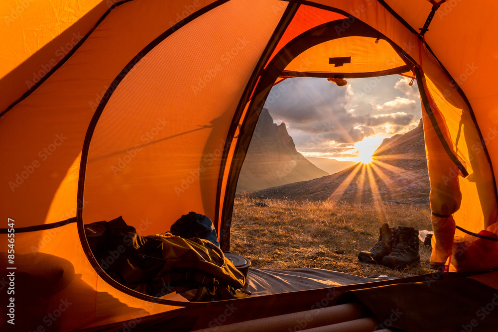 Wall mural sunrise at camping in northern sweden