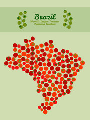 Brazil map made made out red tomatoes. Tomato banner or invitation.