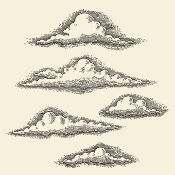 Retro clouds engraving vector illustration hand drawn sketch