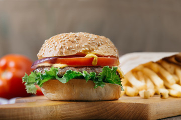 American beef burgers with cheese.