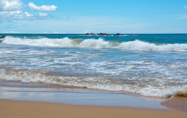 Beautiful waves on paradise beach in Southern Province, Sri Lanka, Asia in December.