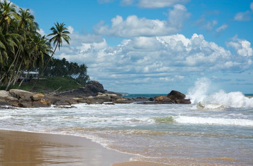 Beautiful waves on paradise beach in Southern Province, Sri Lanka, Asia in December.