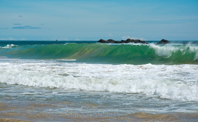 Beautiful waves on paradise beach in Southern Province, Sri Lanka, Asia in December.