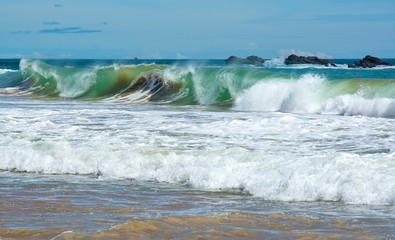 Beautiful waves on paradise beach in Southern Province, Sri Lanka, Asia in December.