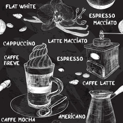 seamless pattern with coffee menu