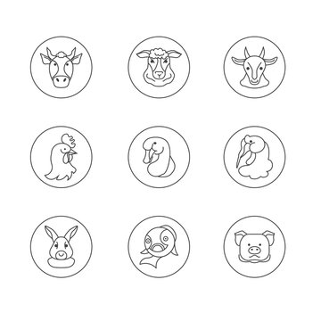 Line icons farm animals
