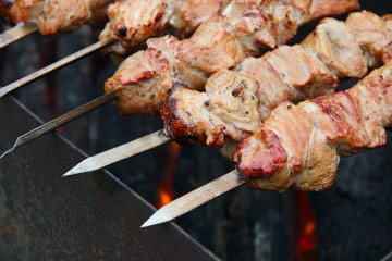 The shish kebab on skewers